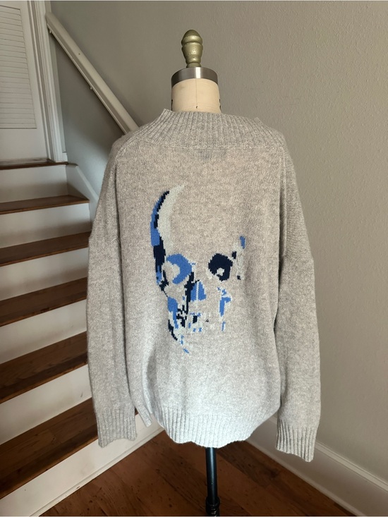 Sweaters - Skull Cashmere Gray Sweater Blue Abstract Rear Skull